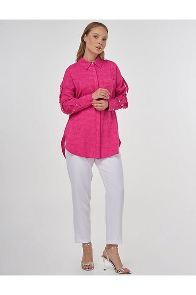 Kayra Viscose Tunic Fuchsia with Embroidery Detail