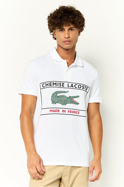 Lacoste Men Regular Fit Brand Logo Short Sleeves Polo Shirt, White