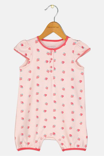 Dp Am Toddlers Girl Strawberry Print Overall Sleepwear, Pink