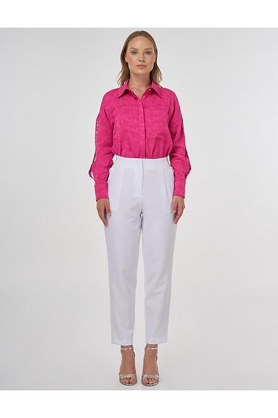 Kayra Elastic Waist Carrot Trousers Optical White