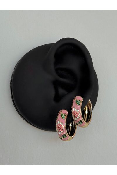 h&b design jewel أقراط دائرية من المينا الوردية