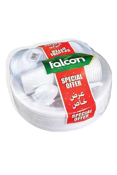 Falcon 25 Pcs Dinner Set – 10” Plate, Bowl, Spoon & Cup | Food-grade Plastic