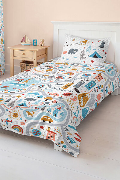 Realhomes مجموعة بيكيه مفردة لغرفة الأطفال للجنسين بنمط حيوانات ومركبات ملونة