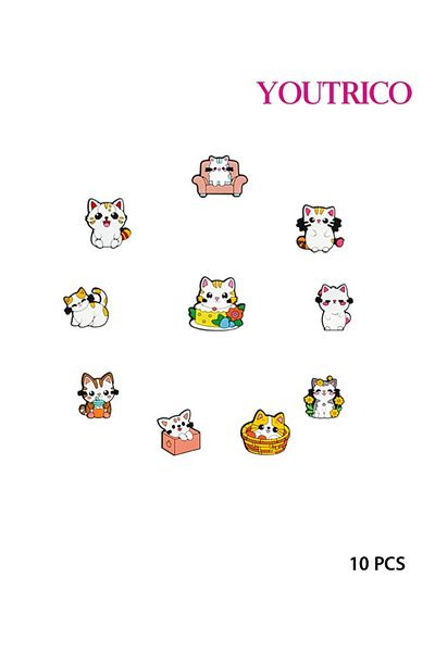 Youtrico 10pcs Cute Cat Jibbitz Charms for Slipper Ornament
