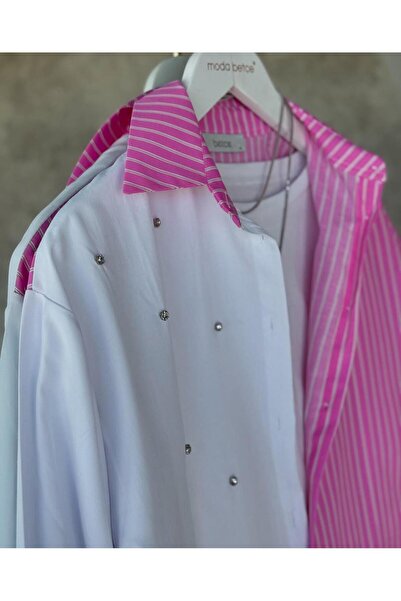 MİLATEXTİLEE GENİŞ KALIP TAŞLI GÖMLEK