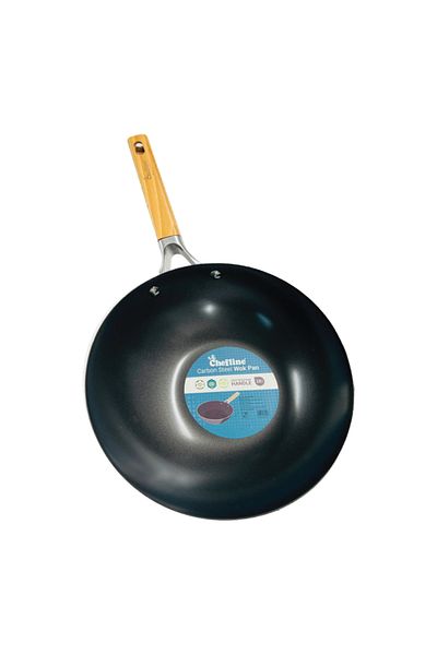 Chefline Carbon Steel Non-Stick Wok Pan, 28 cmHigh-Heat Stir Fry Pan with Flat Bottom & Comfortable