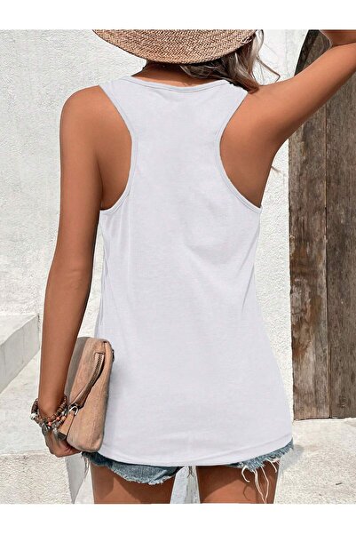 mercoledi Tricou de damă, fără mâneci, cu imprimeu floral, cu guler scobit