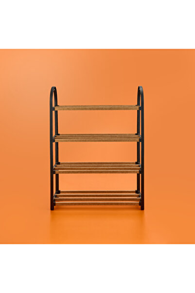 WISEM Ahşap Çubuklu 4 Katlı Masif Ayakkabılık - Siyah - 63x62x18 cm