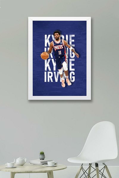 Saturn Kyrie Irving Framed Painting - Basketball Nba Poster Painting