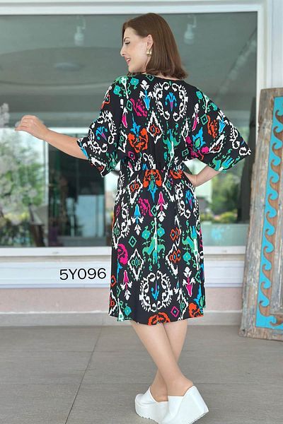 İnce Topuk V-Neck Ring Detail Viscose Dress 5Y096
