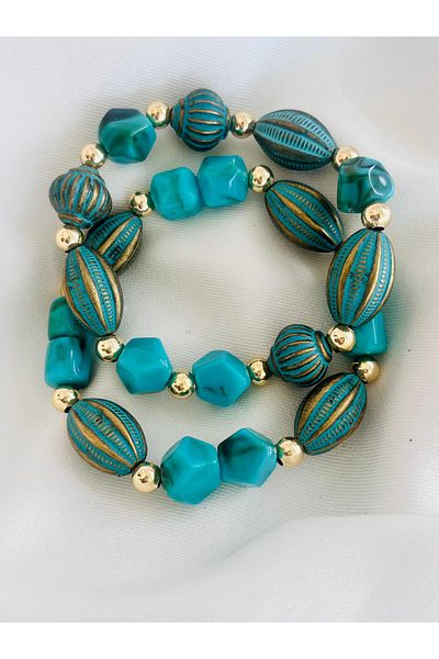 COCOSH TAKI Turquoise Color Gold Detailed Multi-Combination Bracelet