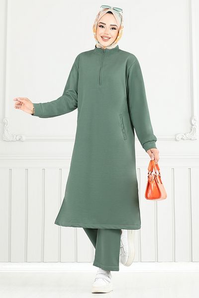 ModaMerve Half Zipper Hijab Suit 6036Uz1029-M Mint