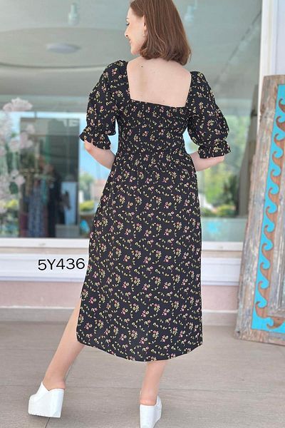 İnce Topuk Gipeli Slit Detailed Viscose Dress 5Y436