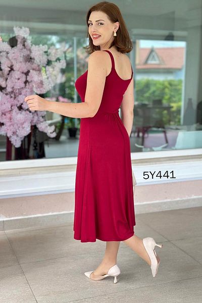 İnce Topuk Crystal Fabric Dress with Chain Strap 5Y441