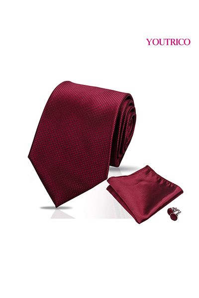 Youtrico Tie,Handkerchief and cufflinks Set-Artisanal Business 3PCS Handmade Formal Hanky Suit