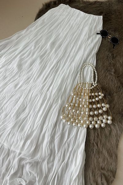 Poliyance Rana White Wrinkled Flounce Skirt
