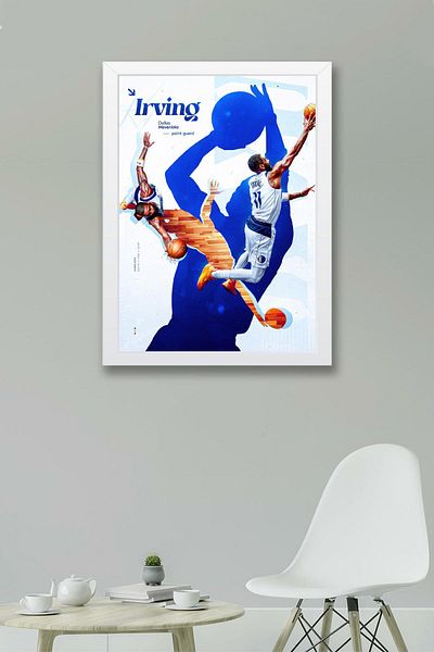 Saturn Kyrie Irving Framed Painting - Dallas Mavericks Nba Poster Painting