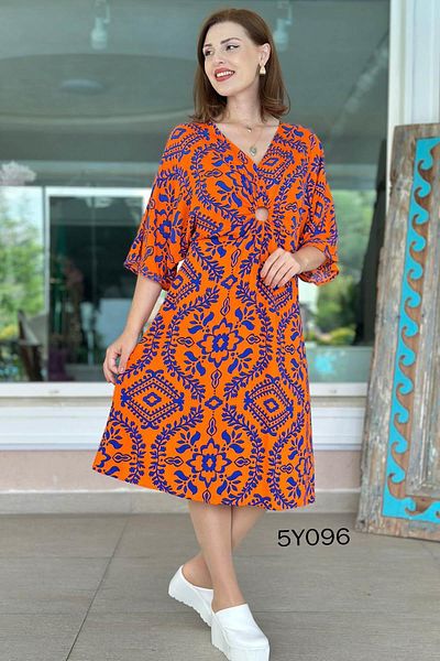 İnce Topuk V-Neck Ring Detail Viscose Dress 5Y096