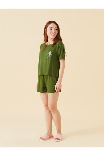 LC Waikiki Petite Crew Neck Women's Shorts Pajama Set
