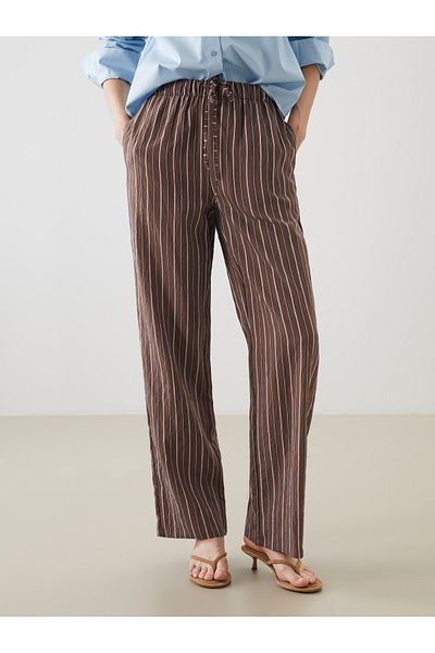LC Waikiki Striped Wide Leg Women's Trousers with Elastic Waist