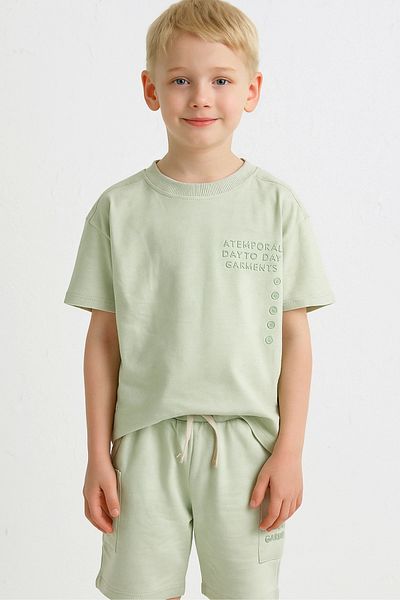 Kidmark Çocuk Modası Boy's Oversize 100% Cotton Summer Green Suit