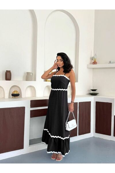 jennyfer garment İTHAL KETEN KUMAŞ ASTARLI ELBİSE