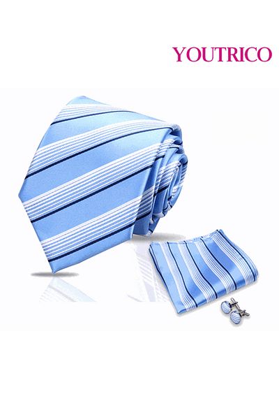 Youtrico Tie,Handkerchief and cufflinks Set-Artisanal Business 3PCS Handmade Formal Hanky Suit