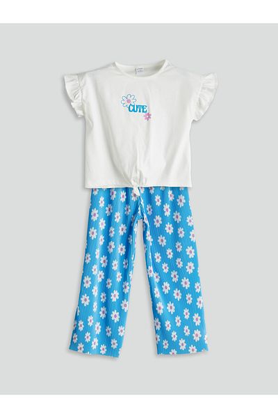 LC Waikiki Crew Neck Floral Girls' T-Shirts and Leggings 2-Piece