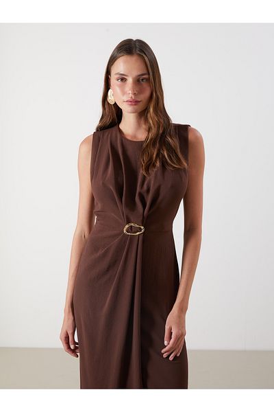 LC Waikiki Crew Neck Gathered Crepe Dress