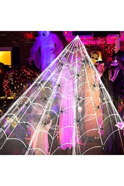 CatRain Halloween spider web and 30 spiders set, silk/plastic, black/white, 7.5 x 5.5 m