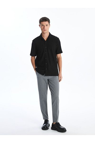 LC Waikiki Black Regular Fit Short Sleeve Dobby Men's Shirt