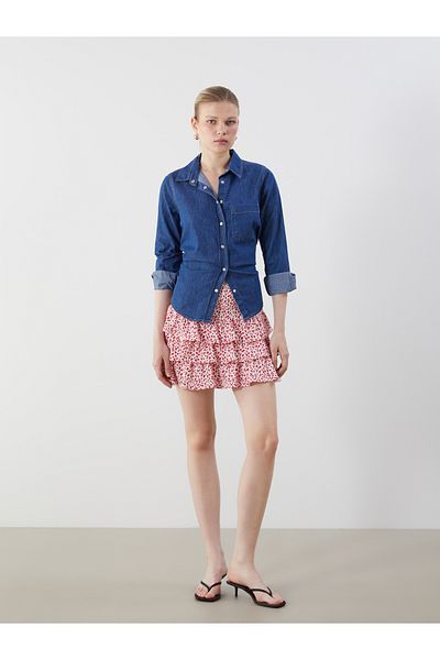 LC Waikiki Floral Layered Pleated Mini Skirt with Elastic Waist