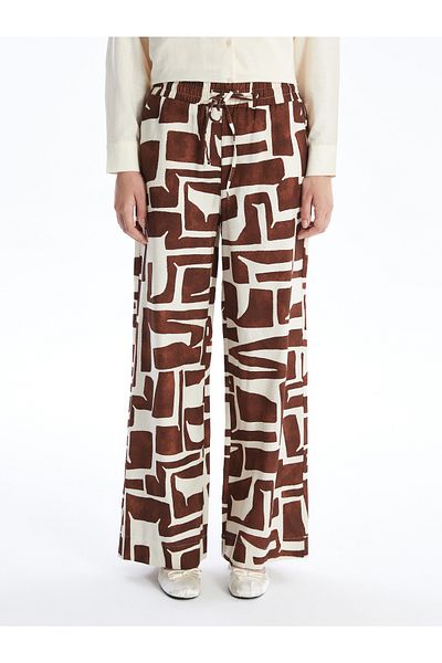 LC Waikiki Linen Blended Patterned Women's Trousers with Elastic Waist