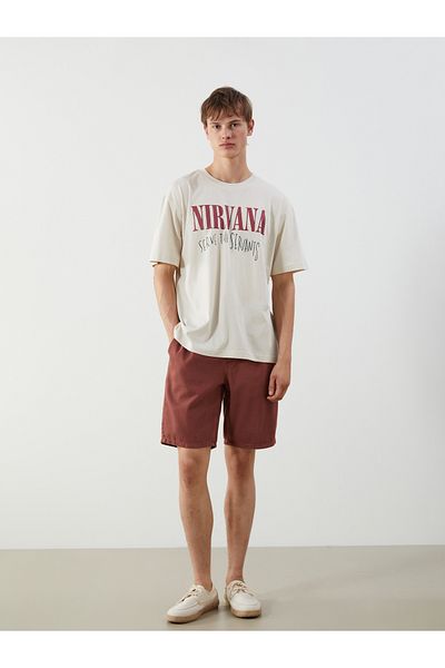 LC Waikiki Ανδρικό μπλουζάκι με λαιμόκοψη Nirvana με άδεια χτενισμένο βαμβακερό