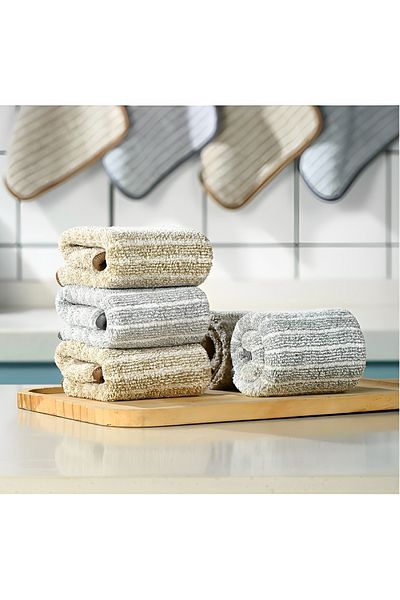 Herum Set de 5 lavete reutilizabile din microfibră, model cu dungi, multicolor, 30 x 30 cm
