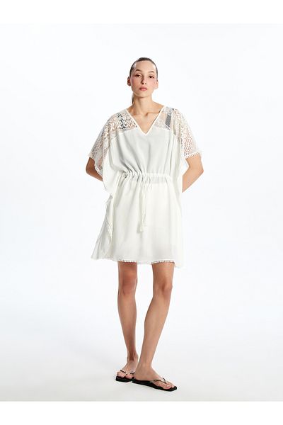 LC Waikiki V-Neck Lace Detailed Beach Dress