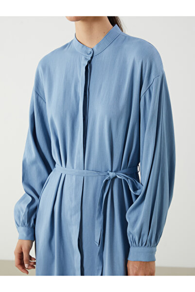 LC Waikiki Rochie cămașă din amestec de in cu centură cu guler domnă