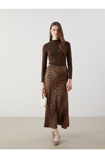 LC Waikiki Fusta de damă din satin cu model leopard