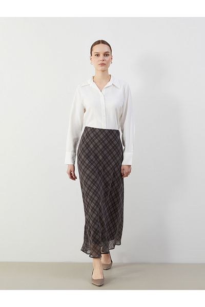 LC Waikiki Loose Fit Plaid Chiffon Skirt