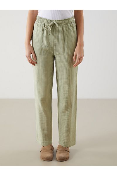 LC Waikiki Straight Muslin Women's Trousers with Elastic Waist