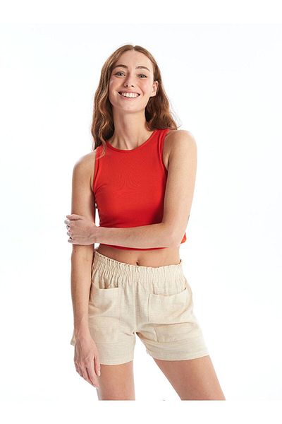 LC Waikiki Orange Women's Crew Neck Plain Crop Tank Top