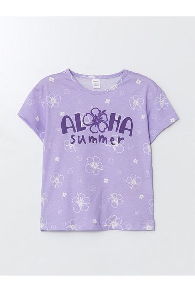 LC Waikiki Crew Neck Printed Girls' T-Shirts and Shorts Set of 2