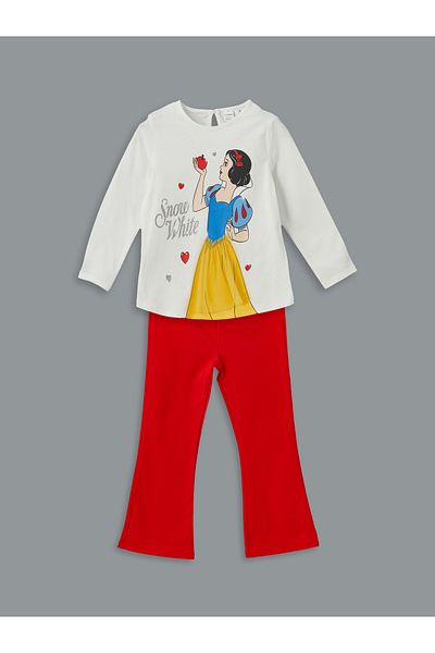 LC Waikiki Snow White Printed Girl's T-Shirt and Leggings 2-Piece