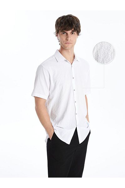 LC Waikiki White Regular Fit Short Sleeve Dobby Men's Textured Shirt