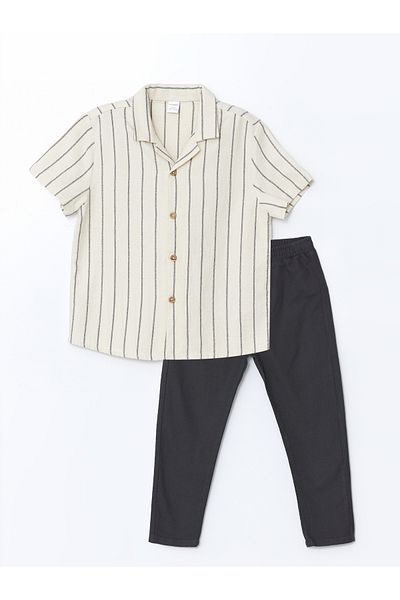 LC Waikiki Resort Collar Striped Boy's Shirt and Pants 2-Piece