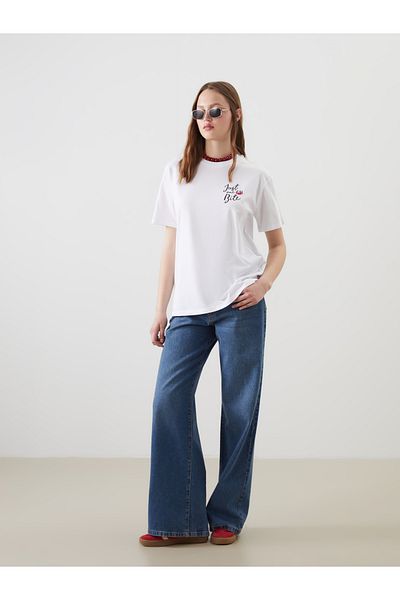 LC Waikiki Tricou de damă cu decolteu rotund din bumbac cu imprimeu prințesă