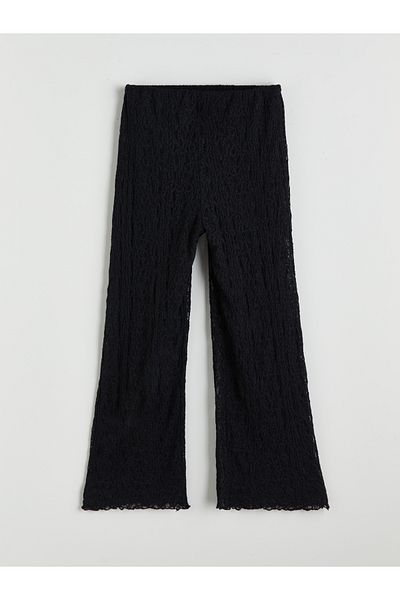 LC Waikiki Girls' Trousers with Elastic Waist and Lace Detail