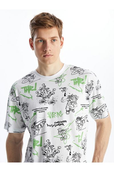 LC Waikiki Crew Neck Short Sleeve Nostalgic Monkey Printed Combed Cotton Men's T-Shirt