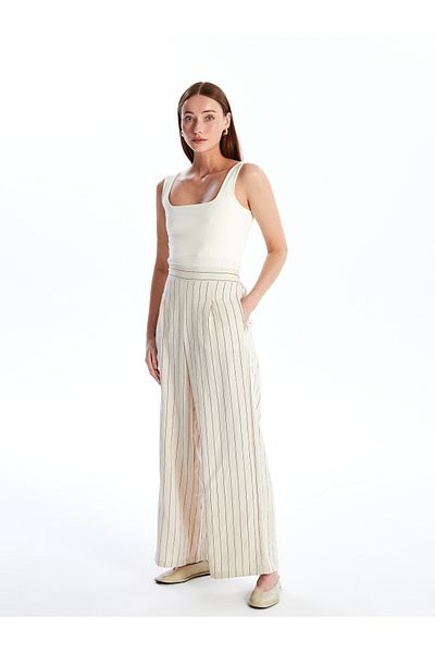 LC Waikiki Striped Wide Leg Women's Trousers with Elastic Waist