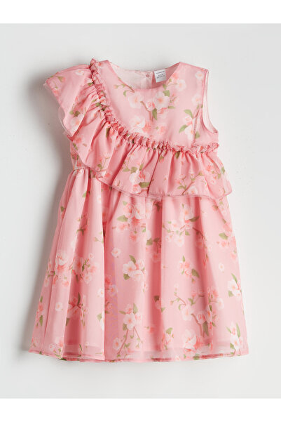 LC Waikiki Blumenmädchen-Chiffonkleid mit Rundhalsausschnitt